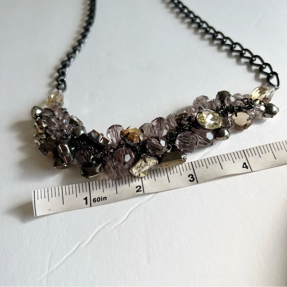 Loft multicolor beaded statement‎ necklace gunmetal chain chunky gemstones
